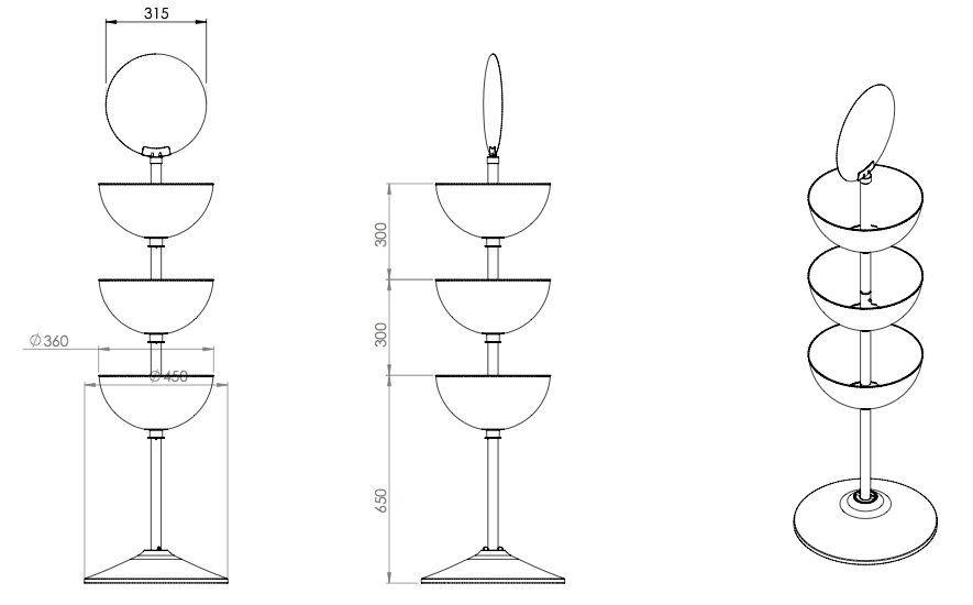 3 Çanaklı Teşhir Ürün Standı