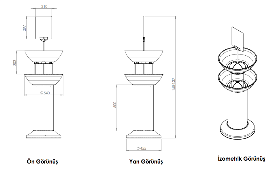 Plastik Ayaklı Çift Çanaklı/Renkli Baskısız