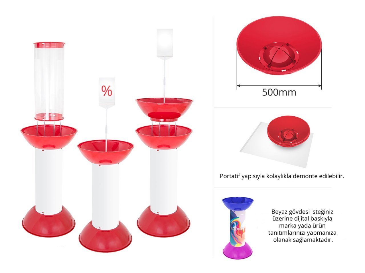 Plastik Ayaklı Çift Çanaklı/Renkli Baskısız