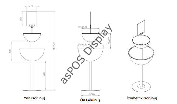 Çift Çanaklı Krom Ayaklı İkili Set