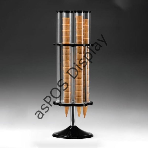 Döner Dondurma Külah Standı, 6'lı, Polikarbonat, Akrilik Standlı, 24x78 cm